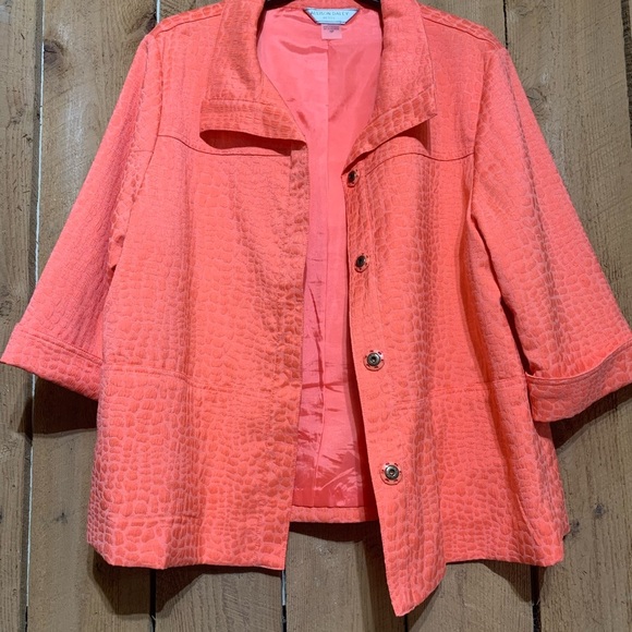 Coral Textured Women's jacket snap closure Allison Daley 16P - Picture 5 of 7